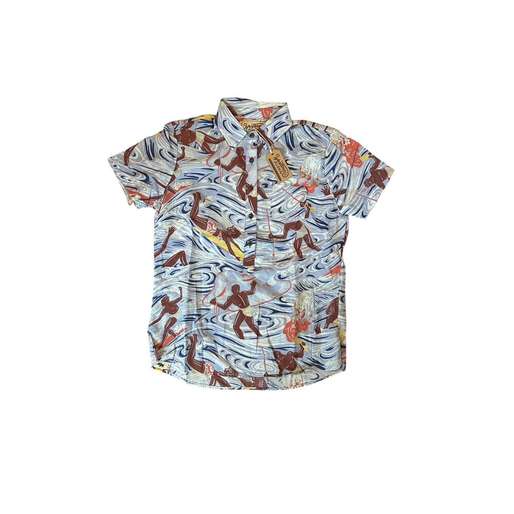 Western Aloha Women’s Wave Popover Hawaiian Cowboy Shirt Pullover Small Surfer